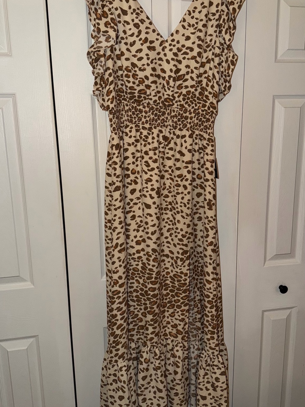 Leopard Print Maxi Dress - Cream/Brown-large-FREE SHIP